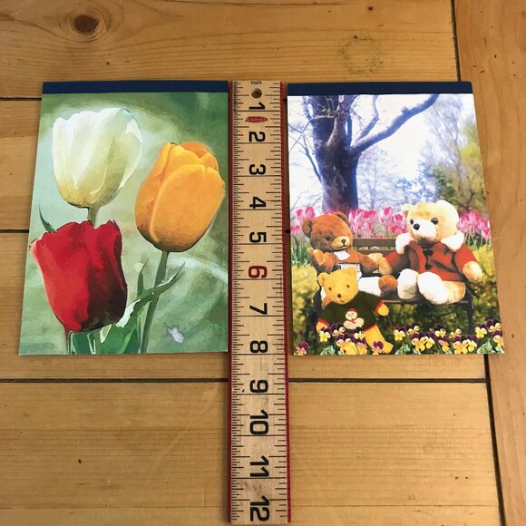 Tulips & Teddy Bears Stationary Notepad Lined Paper Vintage Selectum Set of 2 - Picture 1 of 3